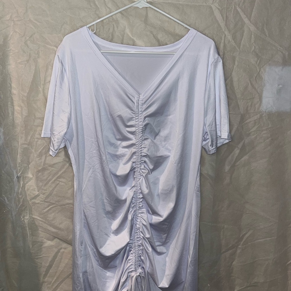 White Ruched V-Neck Dress